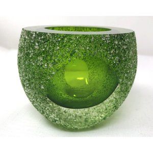Glass Sommerso Votive Candle Holder Green Frosted Texture 3 1/4"